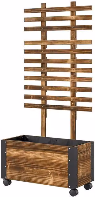 KORVIXA Wooden Raised Garden Bed with Trellis in Brown, W/D/H: 128 x 65 x 31 cm