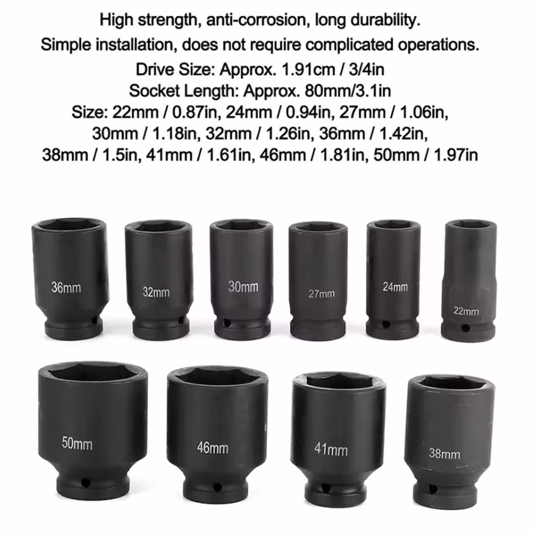 SPETLEK 11-Piece 3/4 Inch Drive Deep Impact Socket Set, 22-50mm, Black and Red Chrome Molybdenum Steel – 4
