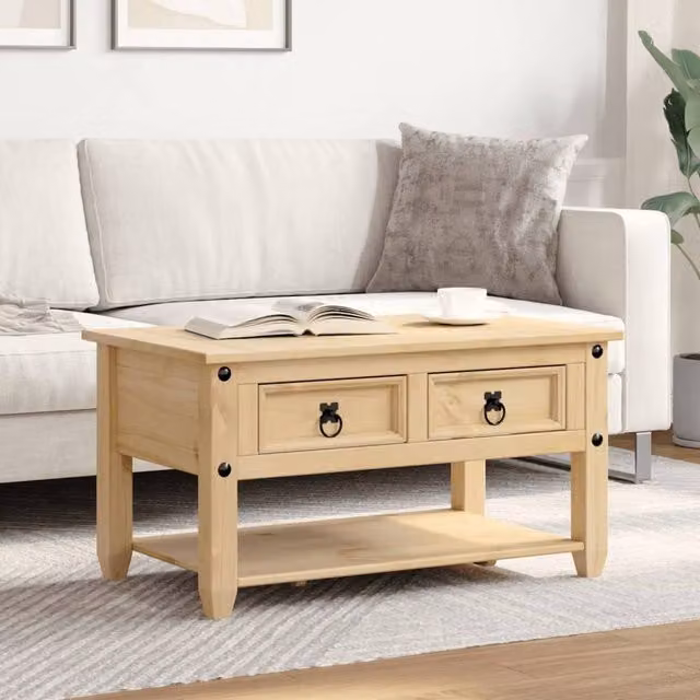 Berkfield Home Beautiful Corona Coffee Table with Drawers in Light Brown Solid Pine Wood W/D/H: 85 x 50 x 45 cm – 1