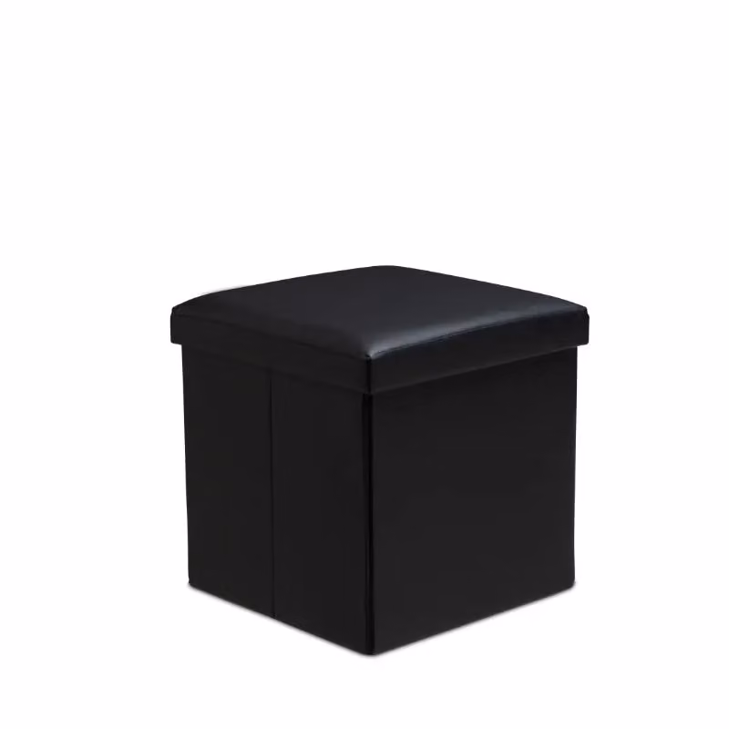 Snug City Faux Leather Foldable Storage Ottoman with Lid, Black, W/D/H: 38 x 38 x 38 cm – 3