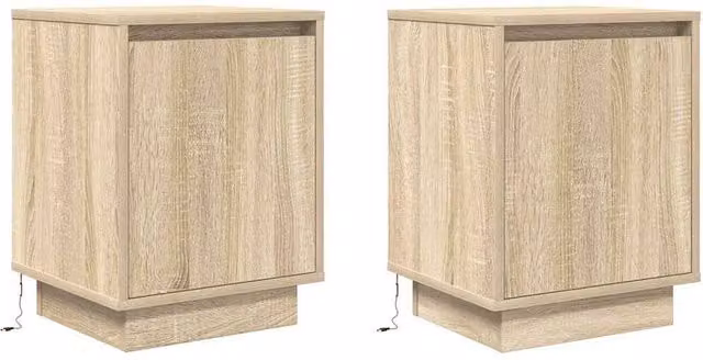 Berkfield Home Set of 2 Durable Bedside Cabinets with Integrated LED Lights in Light Oak, W/D/H: 38 x 34 x 50 cm – 1