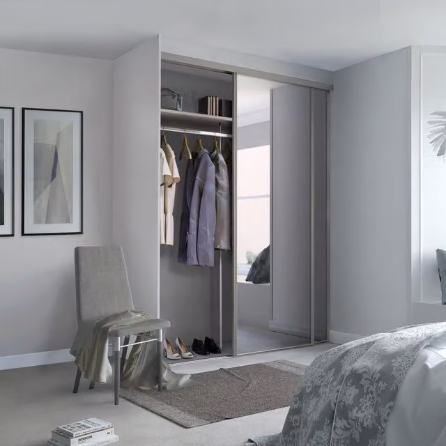 Spacepro Classic Mirror Sliding Wardrobe Door Kit in Pebble Grey, W/H: 118.5 x 61 cm