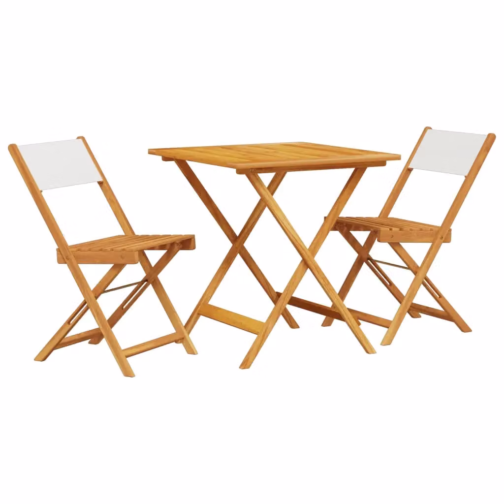 Berkfield Home 3 Piece Bistro Set in White Fabric and Acacia Wood – 2