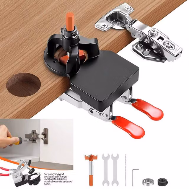NESTLUNE 35mm Concealed Hinge Drilling Jig Hole Tool Set in Black Aluminum Alloy