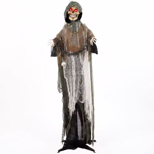 HOMCOM Black Animated Halloween Grim Reaper Life Size Decor, Height: 170 cm