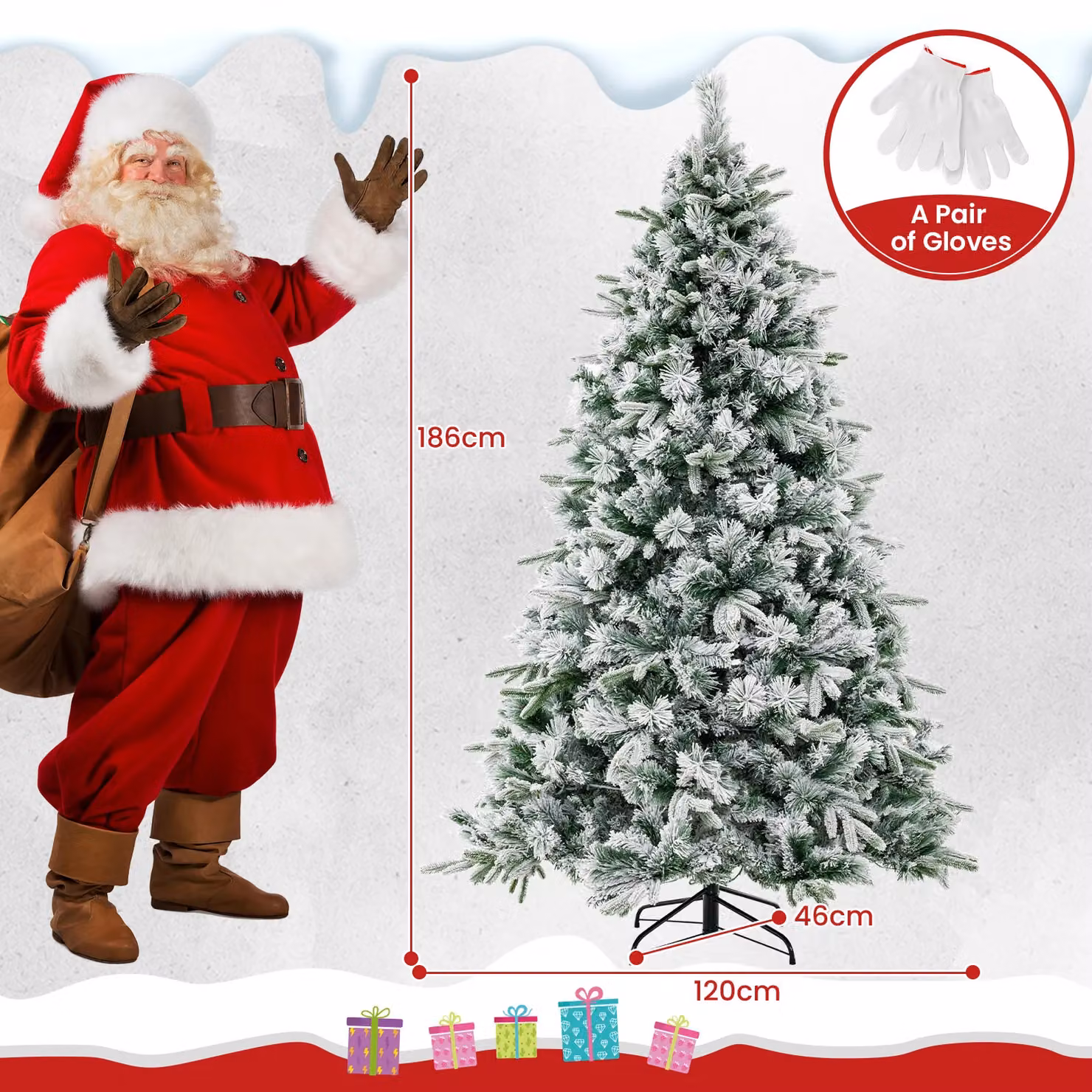 Gymax 6ft Flocked Artificial Green Christmas Tree with 752 Tips and 250 LED Lights – 3