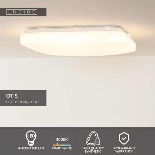 Lucide Otis LED Flush Ceiling Light, White, W/D/H: 33 x 33 x 6.5 cm – 2