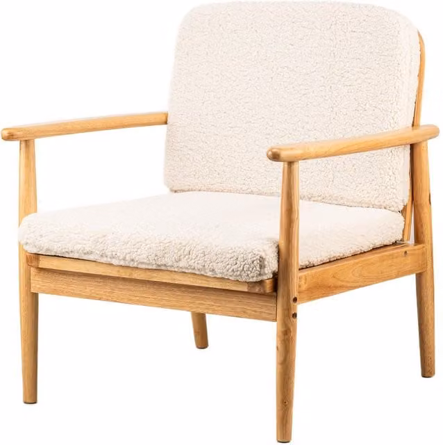 Nordlys Scandinavian Lounge Armchair with Solid Wood Frame and White Bouclé Fabric – 1