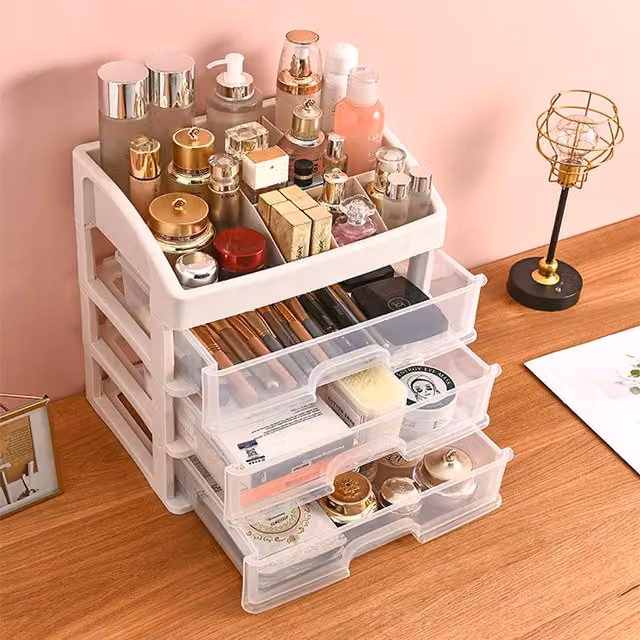 Livingandhome Clear Acrylic Makeup Organizer Box with 3 Drawers