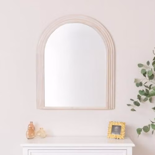 Melody Maison Minimalist White Round Wall Mirror W/H: 90 x 75 cm