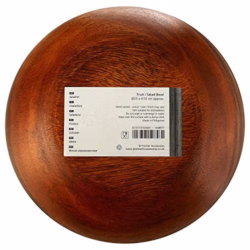 Premier Housewares Solid Acacia Wood Salad and Fruit Bowl, Brown, W/D/H: 26 x 26 x 10 cm – 5