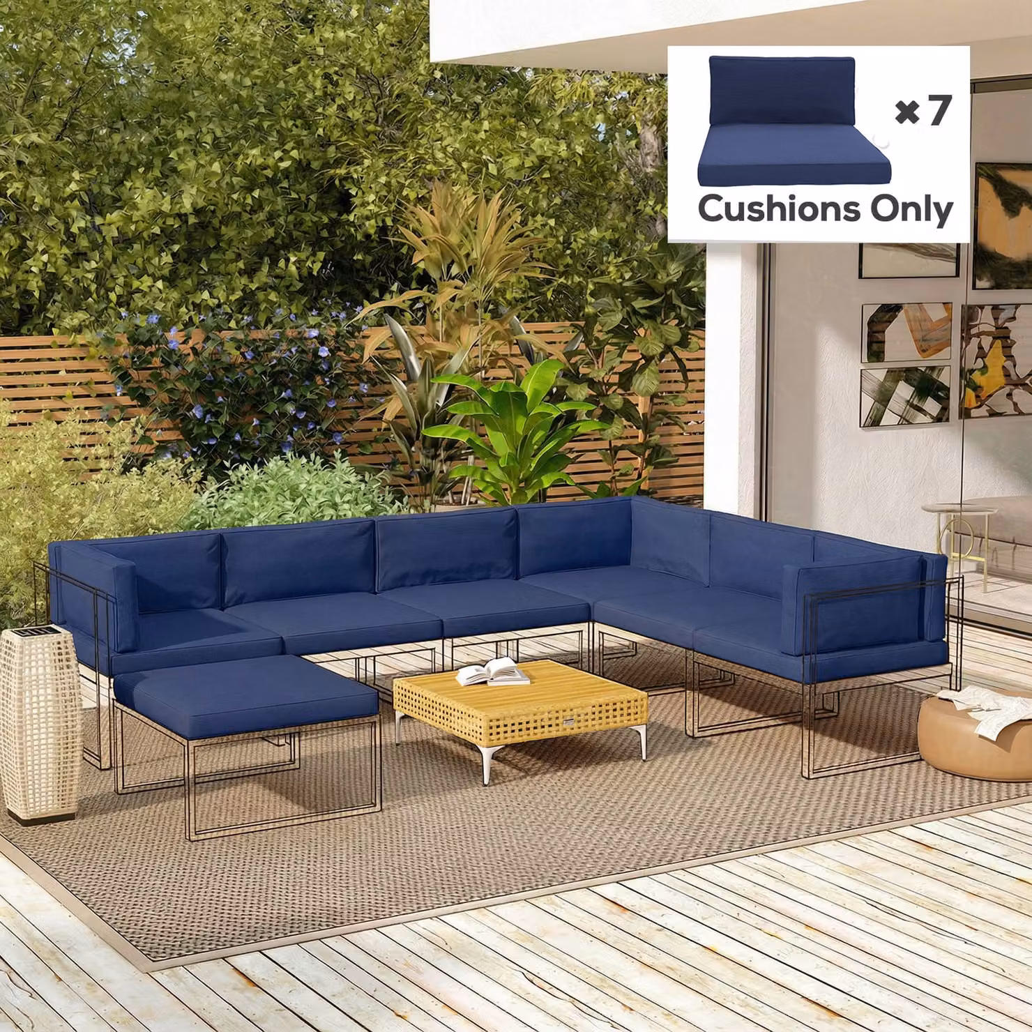 Outsunny 14-piece Rectangular Dining Set Cushion Set in Blue Polyester – 9