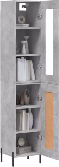 Berkfield Home Highboard in Concrete Grey with Glass Doors, H 180 x W 34.5 x D 34 cm