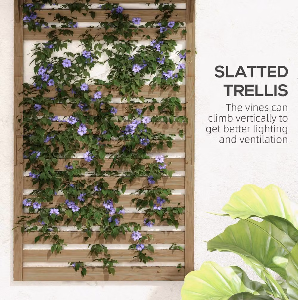 STILVORA Set of 2 Wall-Mounted Wooden Plant Stands with Trellis and Adjustable Shelves in Brown and Sand – 3
