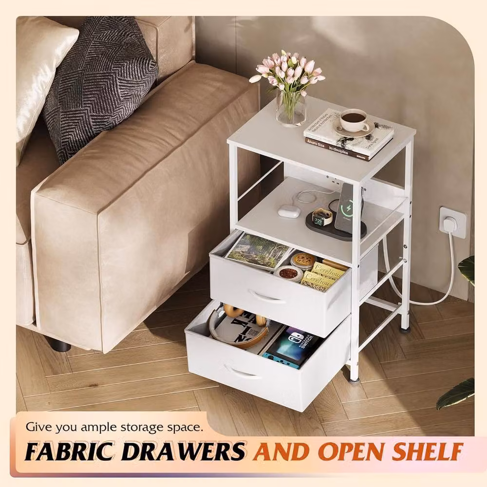 Rolipo LED Bedside Cabinet with Drawers and Charging Station in White – 4