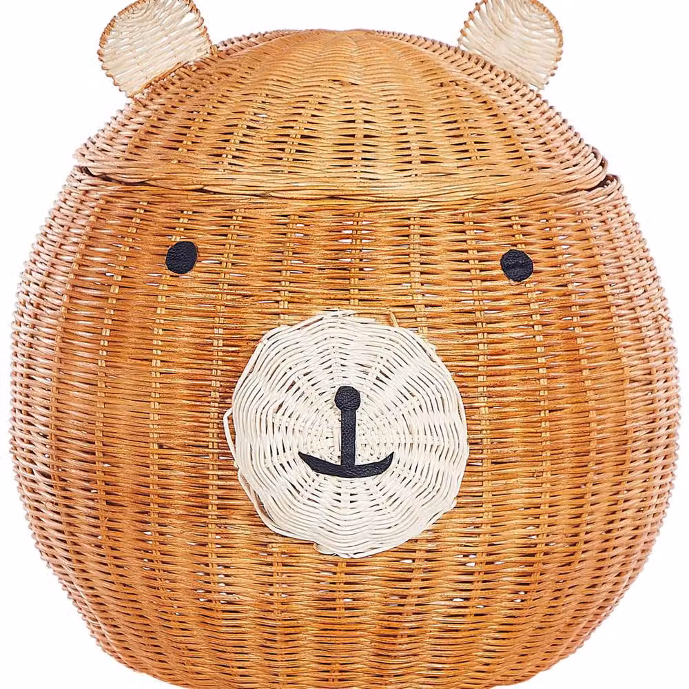 Wyld and Coco Bear-Shaped Natural Rattan Toy Hamper in Brown and Beige, W/D/H: 43.0 x 42.0 cm – 2