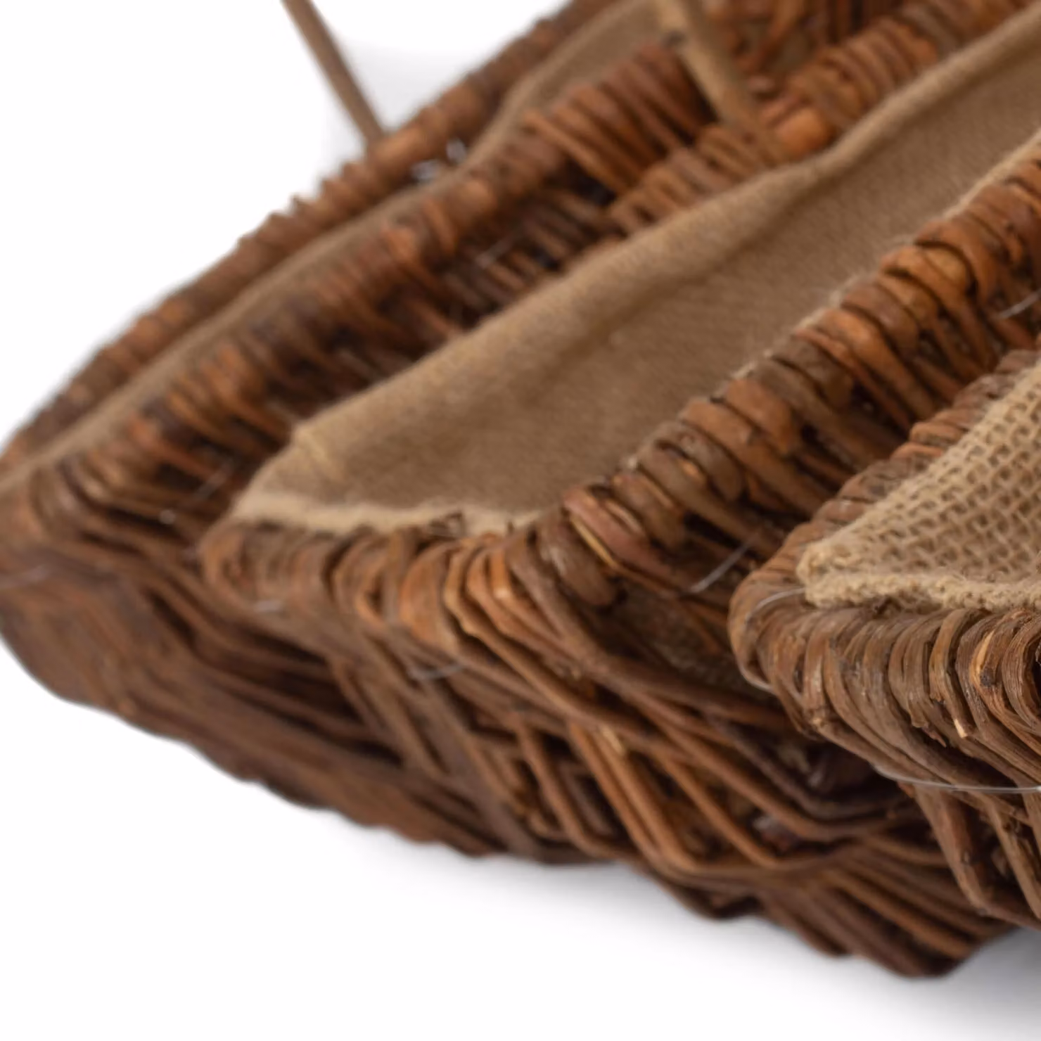 Red Hamper Set of 3 Rectangular Unpeeled Willow Garden Trugs with Hessian Lining in Brown and Red – 4