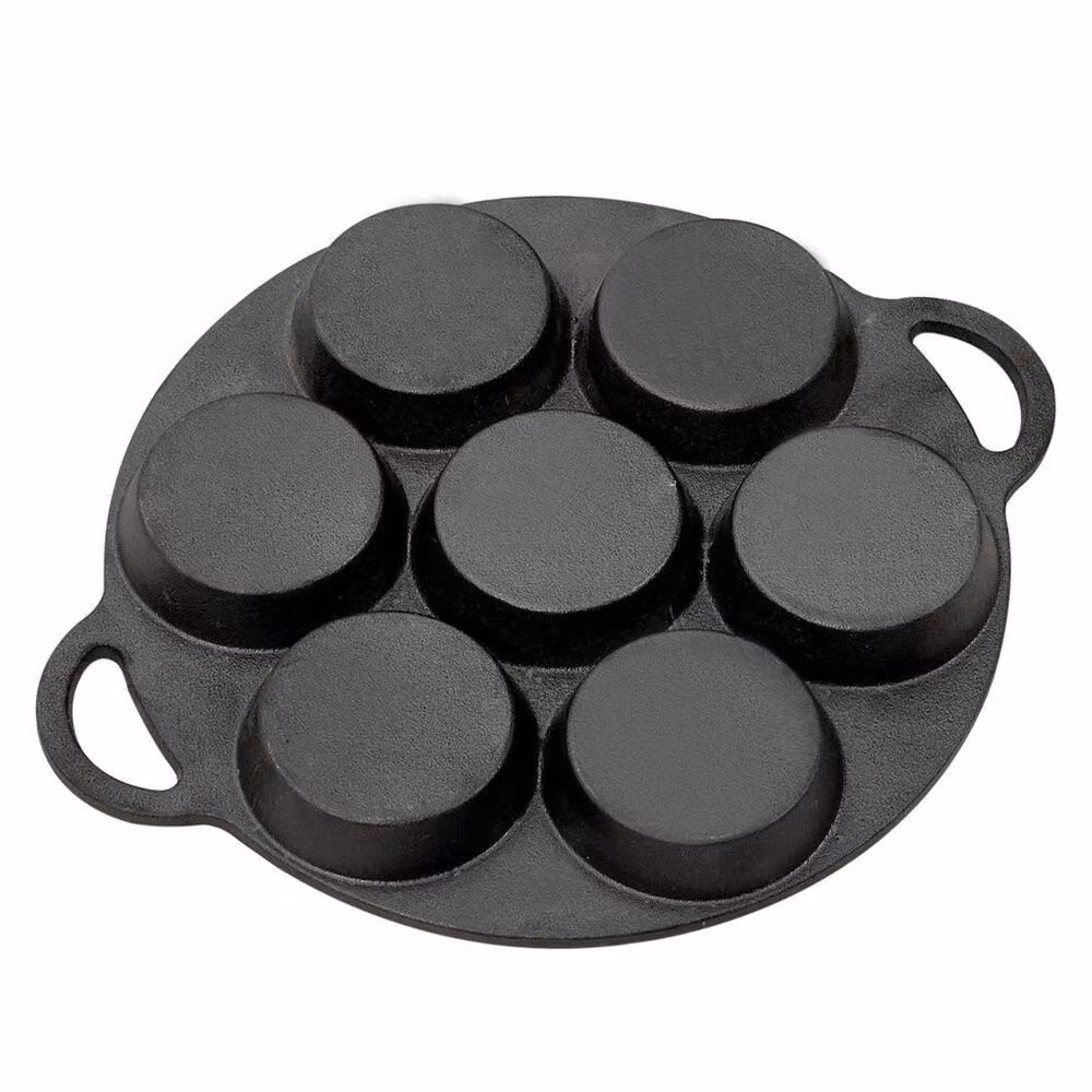 FORGEVIO Cast Iron 7-Hole Pancake and Crepe Pan, Black, 25 cm – 2