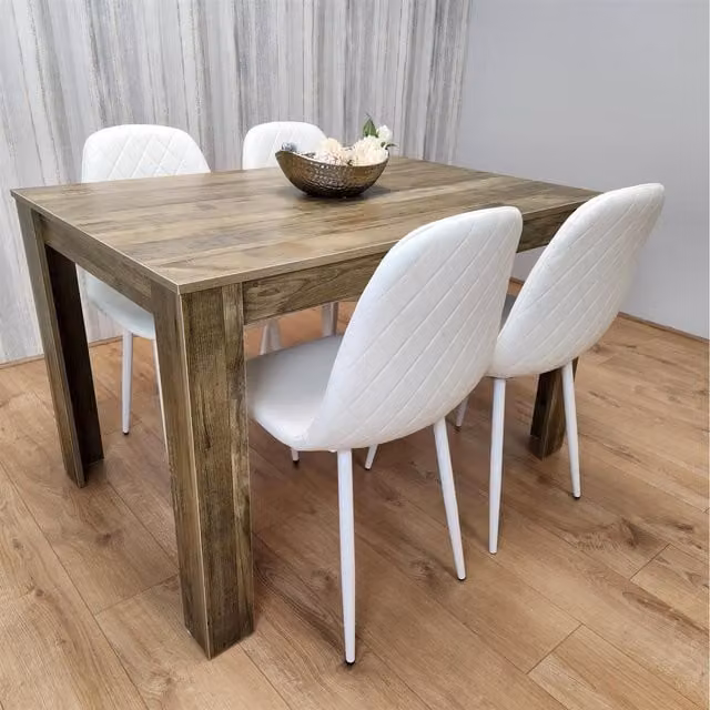 Kosy Koala Rustic Effect Dining Table and Gem Chair Set in Brown with Faux Leather and Metal Details