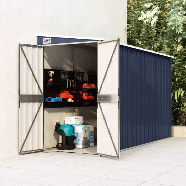 Berkfield Home Wall-mounted Lean-to Garden Shed in Anthracite and Black, Galvanised Steel with Double Doors, W/D/H: 118 x 288 x 178 cm – 1