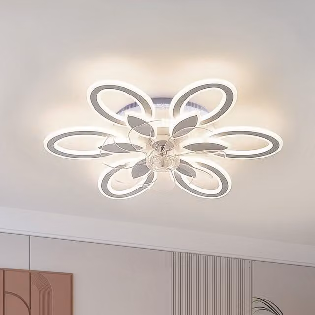 Livingandhome RGB Flower-Shaped LED Ceiling Fan Light with Remote Control and Timer in White and Transparent