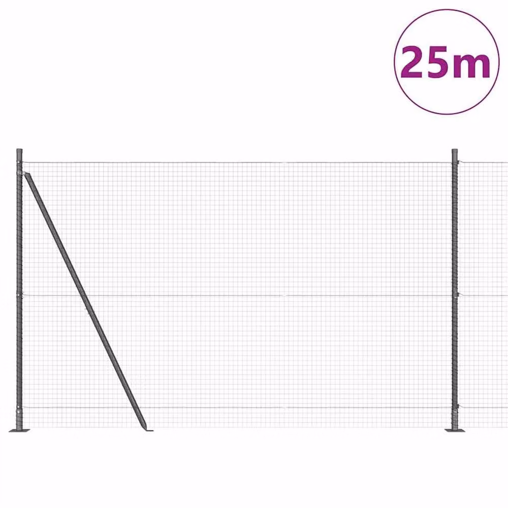 Berkfield Home Grey Steel Welded Wire Fence with 13 Flanged Posts, W: 25 m, H: 1.4 m – 3