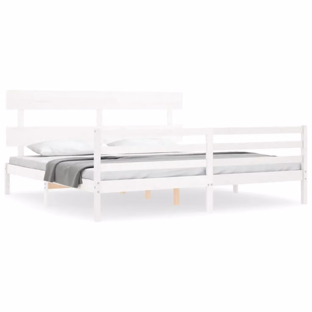 Berkfield Home Solid Wood Bed Frame with Headboard in White, 200 x 200 cm – 2