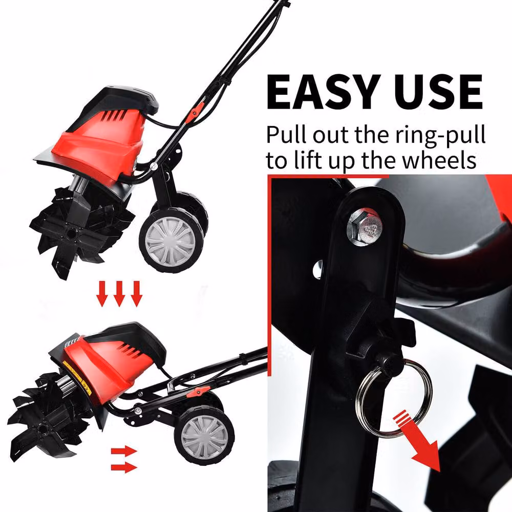 Costway 1500W Electric Tiller Garden Soil Cultivator Rotavator, Red – 4