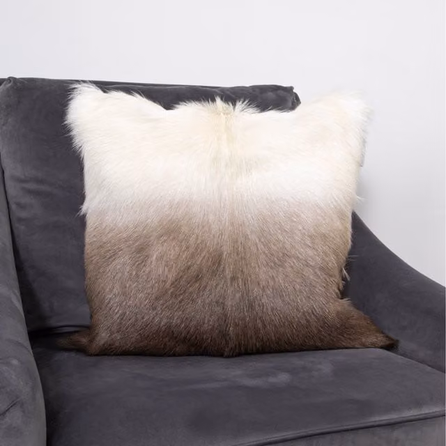 Native Natural Lambskin Square Cushion in Ivory, Brown and White, W/D/H: 45 x 45 x 1 cm