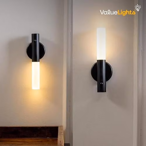 ValueLights Set of 2 Black Rechargeable Portable Wall Lights with Motion Sensor and Warm White Night Light Function – 2