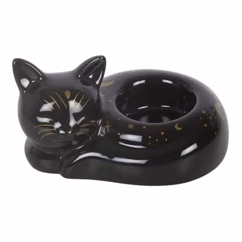 Something Different Wholesale Black Cat Magick Curled Cat Tealight Holder in Black