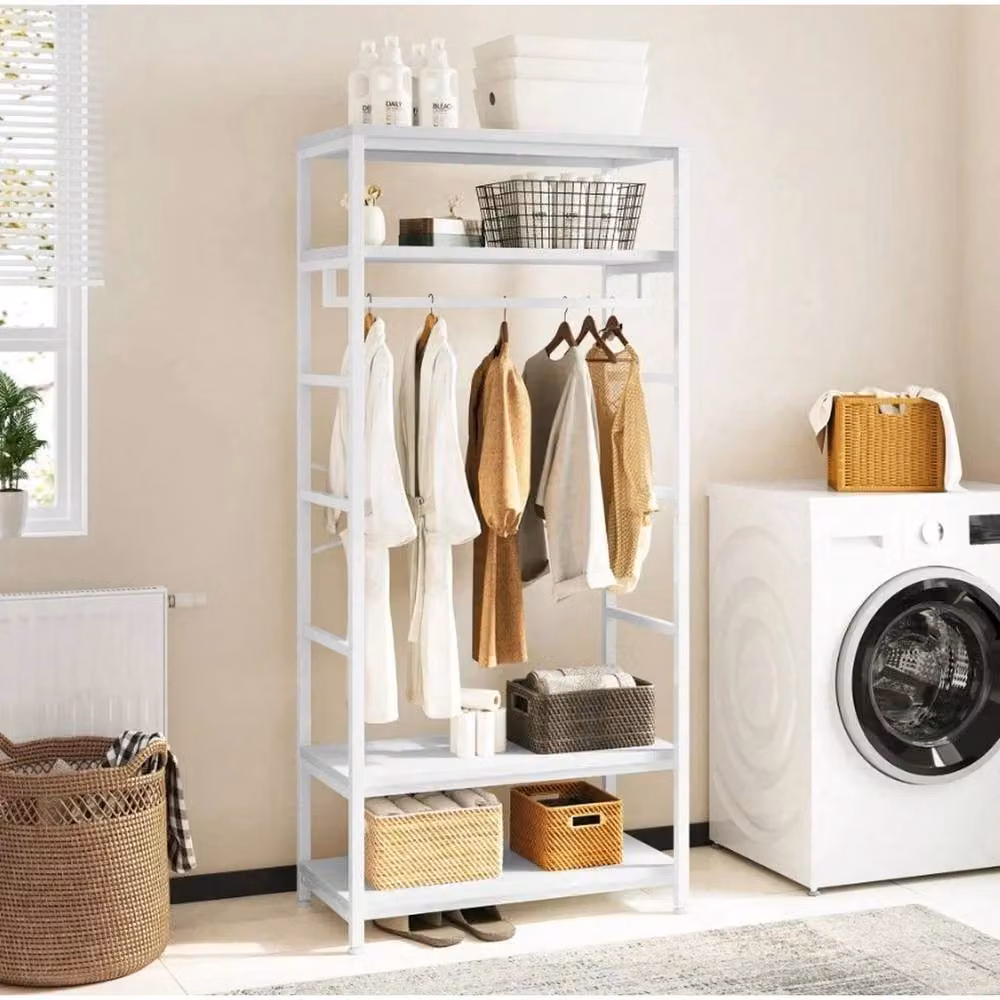 VOGREX White Hall Tree Coat Rack with 4 Shelves and Clothes Rail, H 180 x W 44.5 x D 44.5 cm – 2
