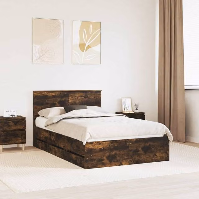 Berkfield Home Modern Bed Frame with Drawers in Smoked Oak Brown, W/D/H: 120 x 200 cm – 1