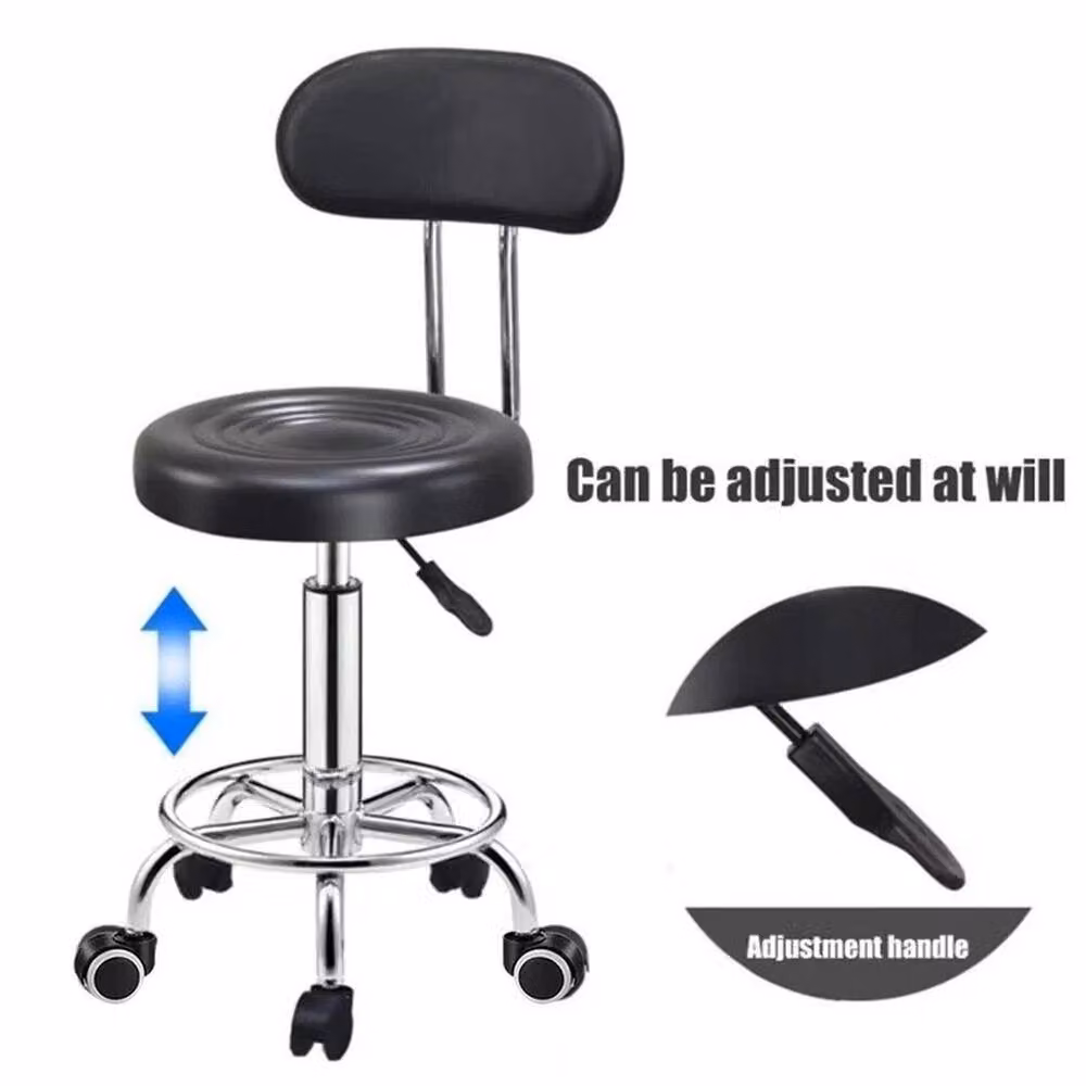 VOGREX Swivel Adjustable Round Bar Stool in Black Synthetic Leather and Metal – 3