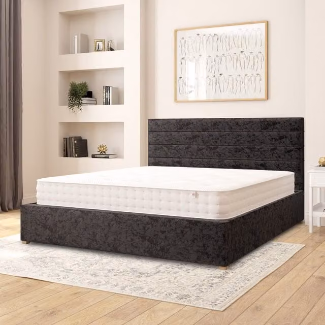 Aspire Kelly Black Velvet Fabric Ottoman Storage Bed Superking 200 x 200 cm