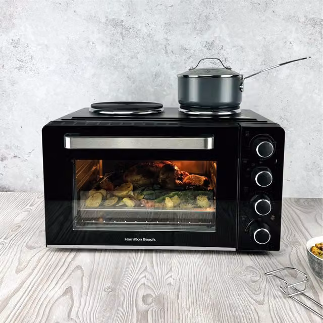Hamilton Beach 28L Mini Oven with Double Hotplate, Black