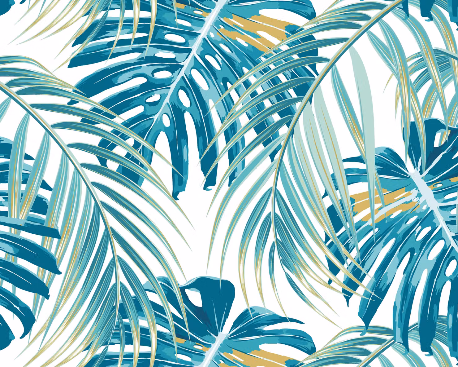 Origin Murals Tropical Leaves Floral Wall Mural in Petrol, W: 300 cm x H: 240 cm – 2
