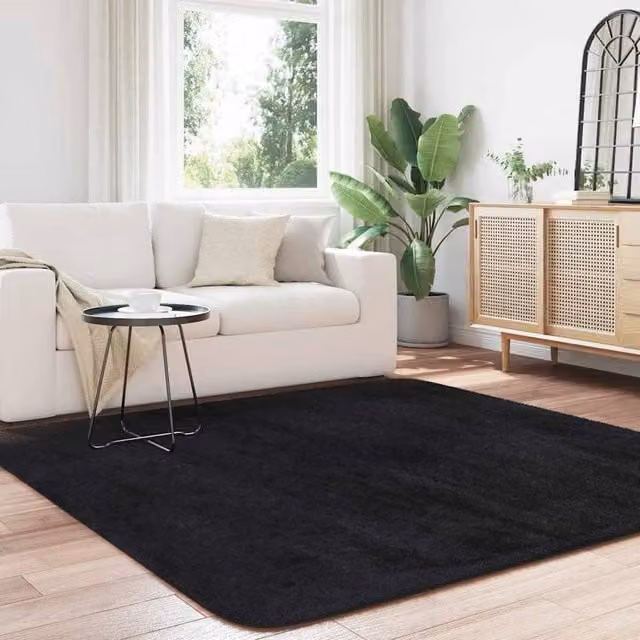 Berkfield Home NAVARRA Shaggy High Pile Rug, Black, W/D: 200 x 200 cm