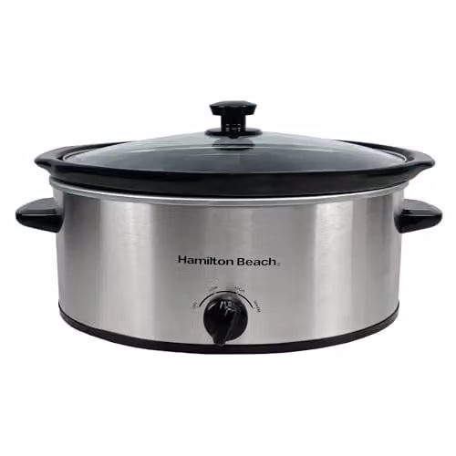 Hamilton Beach 6.5L Family Favourite Slow Cooker in Silver with Ceramic and Stainless Steel Construction