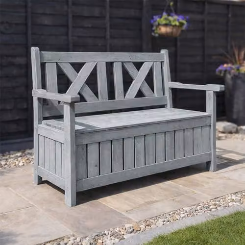 AIRWAVE Darcy Outdoor Storage Bench 110L, Weather Resistant Treated Fir Wood Garden Storage Box in Brown or Grey – 1