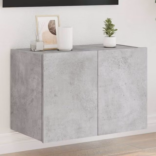 Berkfield Home Modern Wall Mounted TV Cabinet with Integrated LED Lights in Matt Concrete Grey, W/D/H: 60 x 35 x 41 cm