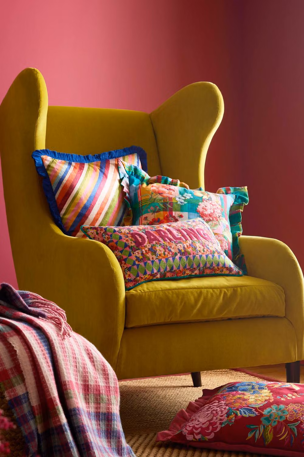 Sophie Robinson Darling Diagonal Stripe Reversible Filled Cushion in Pink and Multicolour, W/D/H: 50 x 50 x 50 cm – 4