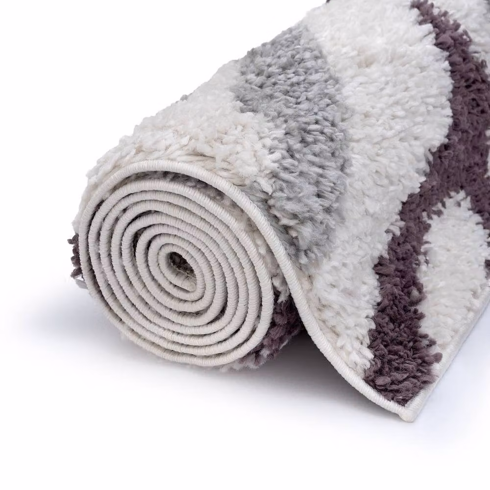 THE RUGS Moodi Abstract Design Shaggy Soft High Pile Living Room Rug, Purple, W: 120 cm, L: 170 cm – 6