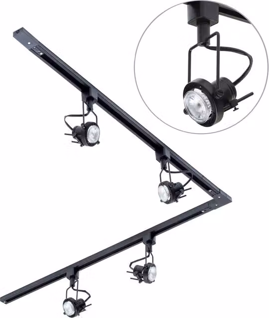 Litecraft Modern 2m L-Shape LED Track Light Kit with Greenwich Spotlight Heads in Black