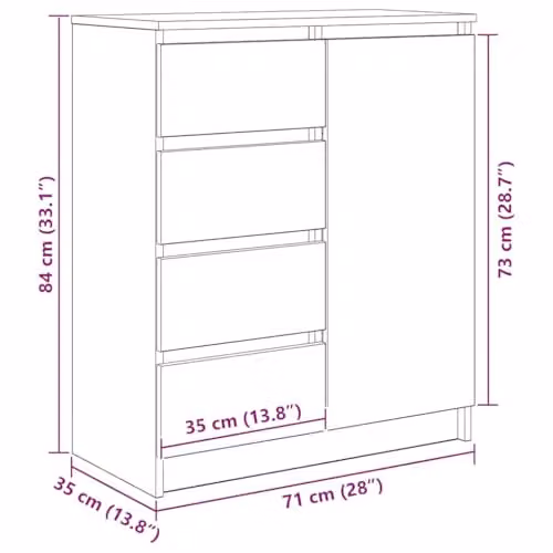 vidaXL Sideboard with Drawers in Old Wood Brown, W/D/H: 71 x 35 x 84 cm – 3