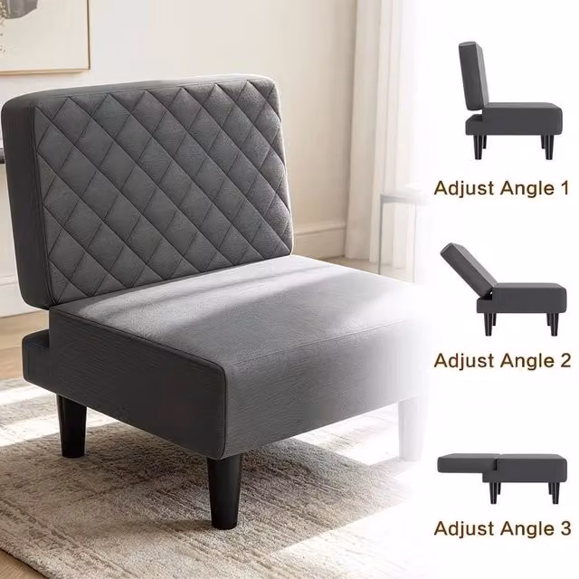 KORVIXA Grey Velvet Folding Futon Sofa Bed Chair W/D/H: 100 x 100 x 38 cm