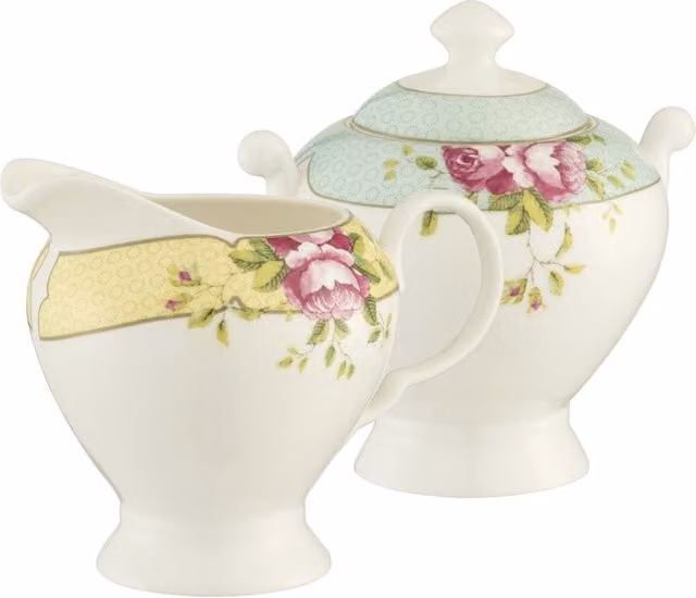 Aynsley Archive Rose Bone China Sugar and Cream Set in Multicolour and White