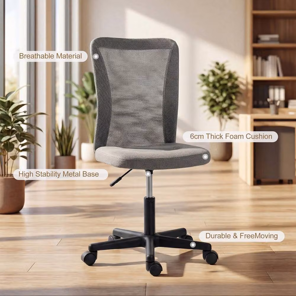 Vinsetto Grey Fabric Armless Swivel Task Chair for Home Office – 4