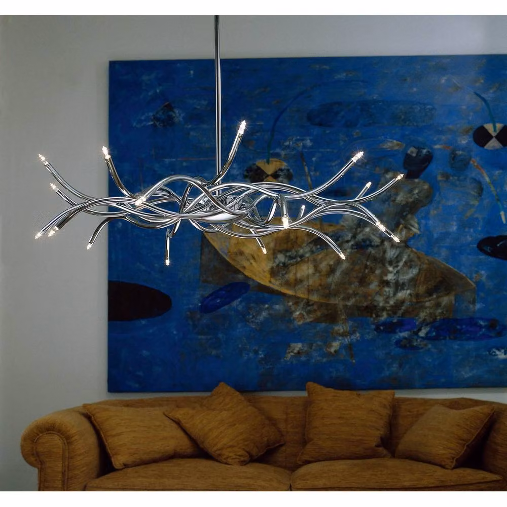 Netlighting Aire Telescopic Pendant Light in Chrome and Silver with 16 G4 Waved Arms – 3