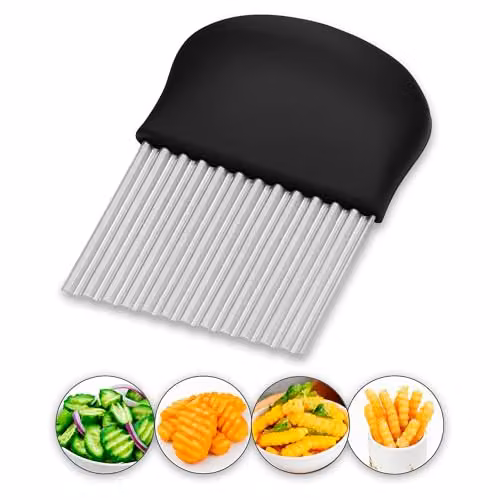 Innoteck Essentials Stainless Steel Crinkle Cutter in Silver and Black with Ergonomic Handle for Wavy Slicing of Vegetables and Fruit
